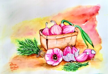 L'Ail rose et le Romarin Peinture intitulée "L'Ail rose et le Ro…" par Patrice Le Gall, Œuvre d'art originale, Aquarelle