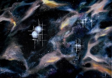 绘画 标题为“The universe speaks…” 由Emmanuelle Hildebert, 原创艺术品, 丙烯 安装在木质担架架上