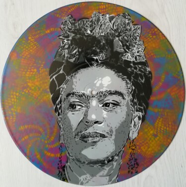 Schilderij getiteld "Frida kahlo vinyl" door Sérgio Clemente, Origineel Kunstwerk, Graffiti