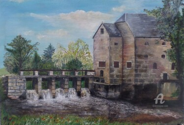 Painting titled "Moulin à eau de l'A…" by Gérard Pinel, Original Artwork, Oil