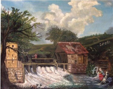 Peinture intitulée "Le lavandière" par Gérard Pinel, Œuvre d'art originale, Huile