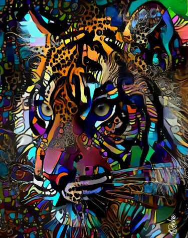 Savana fiesta- Tiger - Mix media on panel -70 x 55 cm - OOAK