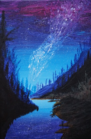 Peinture intitulée "Vallée Étoilée" par Adrien C., Œuvre d'art originale, Acrylique