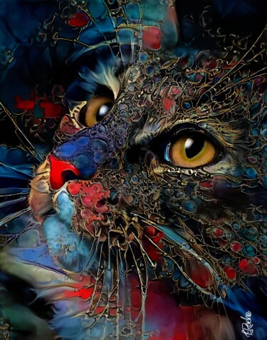 Pelisse d'Or - Cat, mix media on panel-70x55cm- OOAK