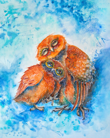 Картина под названием "Mother love" - Barbara Orsolini, Подлинное произведение искусства, Акварель