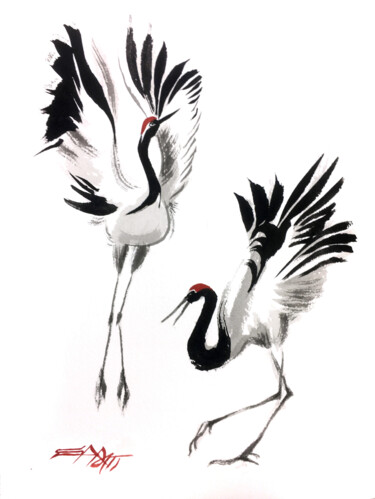N°629 Japanese crane 002 IMG_5177 #ArtistSupportPledge Pintura titulada "N°629 Japanese cran…" por Alexandre Dumitrescu, Obra de arte original, Acuarela