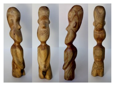 Escultura intitulada "Cara normal" por Pedro Guimarães, Obras de arte originais, Madeira