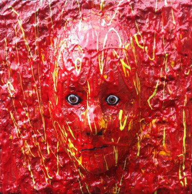 Red Face Art Wall Sculpture ORIGINAL 9"x9" Fiery Painting Mi 제목이 "Red Face Art Wall S…"인 조형물 Anthony Saldivar로, 원작, 아크릴