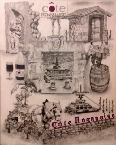 图画 标题为“Ronds points de la…” 由Gerard Dessertine, 原创艺术品, 铅笔 安装在玻璃上