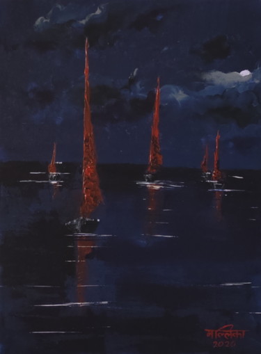 Painting titled "Midnight Drift" by Mallika Seth, Original Artwork, Acrylic