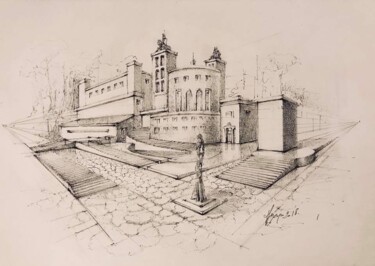 Disegno intitolato "Freehand sketch "No…" da Roger Harb, Opera d'arte originale, Inchiostro Montato su Cartone