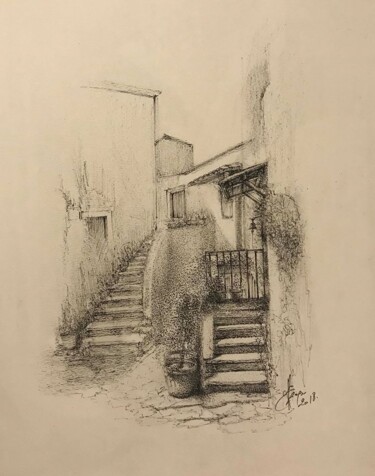 Disegno intitolato "Calcata - Vicoletto" da Roger Harb, Opera d'arte originale, Inchiostro