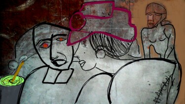 Arte digitale intitolato "Cena con un'amica v…" da Mangani', Opera d'arte originale, Fotomontaggio