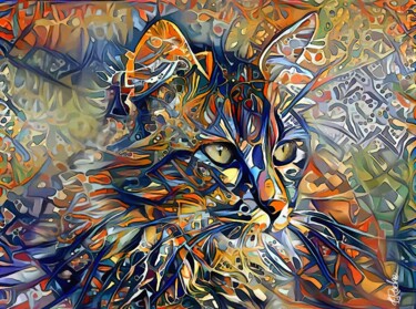 El gato de Lisboa - Cat, mix media on panel - 70x50 cm -OOAK