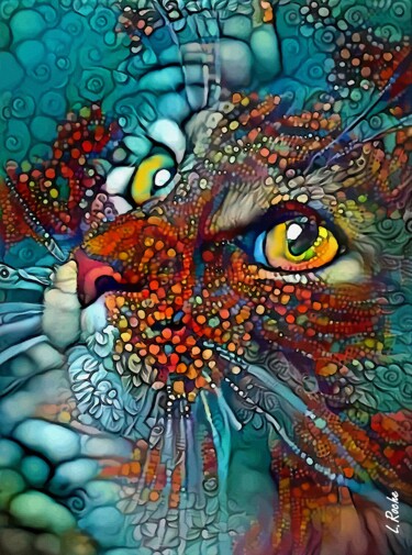 Beata - Cat, mix media on panel - 70x52 cm-OOAK