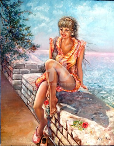Painting titled "PASCALE PETIT actri…" by Pierre Peytavin, Original Artwork, Oil Mounted on Wood Stretcher frame