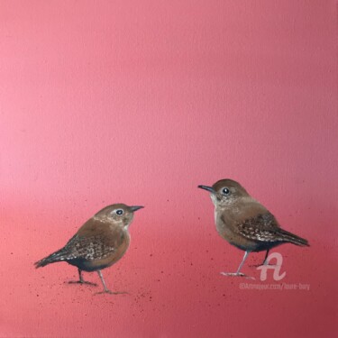Two Little Wrens Peinture intitulée "Two Little Wrens" par Laure Bury, Œuvre d'art originale, Huile Monté sur Châssis en bois