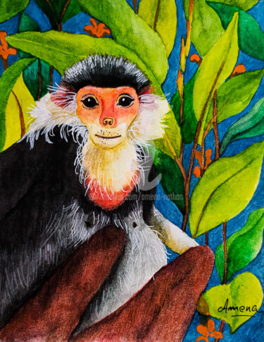 绘画 标题为“petit singe” 由Amena Nathan, 原创艺术品, 水粉