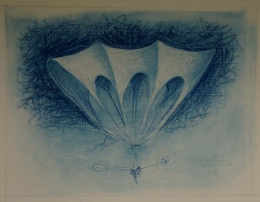 Dessin intitulée "Machine Volante à H…" par Serge Reynaud (Art of Flying), Œuvre d'art originale, Pastel