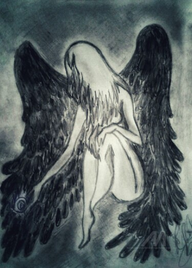 Fallen Angel. Fallen star in the hands of an angel 图画 标题为“Fallen Angel. Fall…” 由Karolina Ingo (Karolina Navi -Ingo), 原创艺术品, 石墨