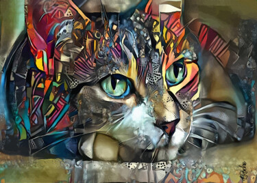 Enzo, cat - Mix media on panel - 70x50 cm - OOAK