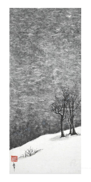 Pâle soleil d'hiver, tu filtres du ciel gris Peinture intitulée "Pâle soleil d'hiver…" par Jean-Marc Moschetti (encre-zen), Œuvre d'art originale, Encre Monté sur Châssi…