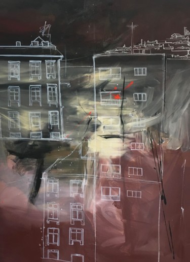 Painting titled "the city" by Lali, Original Artwork, Acrylic