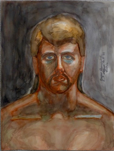 Peinture intitulée "Self portrait" par Gregory Paul Kampwirth, Œuvre d'art originale, Aquarelle