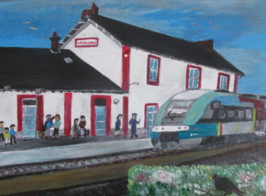 Painting titled "La gare de Challans" by Bruno Grégory (BG), Original Artwork, Acrylic