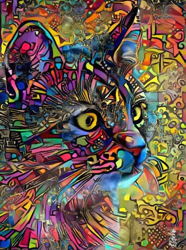 Misty-Muzette, cat - Mix media on panel - 70x52 cm - OOAK