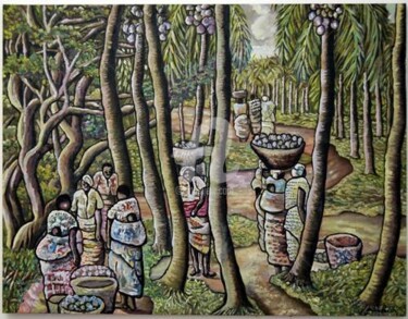 Peinture intitulée "Un matin dans la co…" par Armand Pascal Aniambossou, Œuvre d'art originale