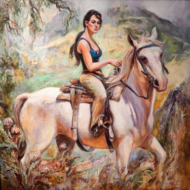 Картина под названием "Horsewoman" - Oksana Soroka, Подлинное произведение искусства, Масло