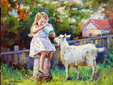 Painting titled "Village plot" by Vladimir Lutsevich, Original Artwork, Oil