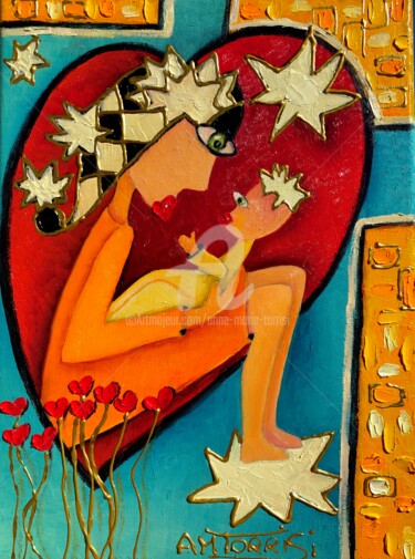 Peinture intitulée "AMOUR INFINI" par Anne Marie Torrisi, Œuvre d'art originale, Huile Monté sur Châssis en bois