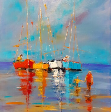 Peinture intitulée "Retour de pêche" par Daniel Giacchi, Œuvre d'art originale, Huile