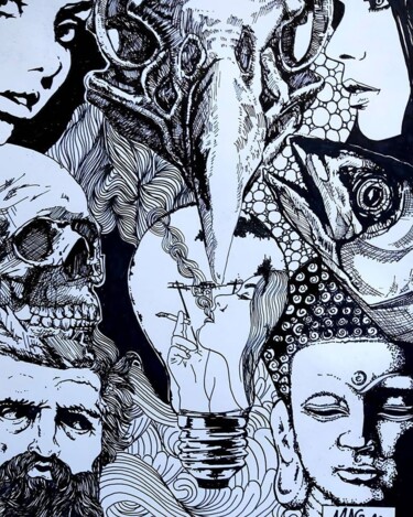 图画 标题为“Higher Ground” 由Mag Et Stef Gransagne (Mag et Stef - Les Quatre Mains), 原创艺术品, 圆珠笔