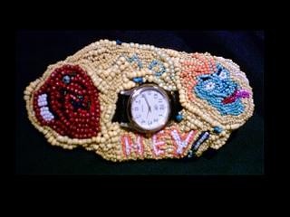 Sculpture titled "Beaded watchband" by Broken Vulture Art, Original Artwork, Mixed Media