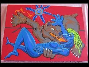 Mukwa Heals Painting titled "Mukwa Heals" by Broken Vulture Art, Original Artwork, Oil