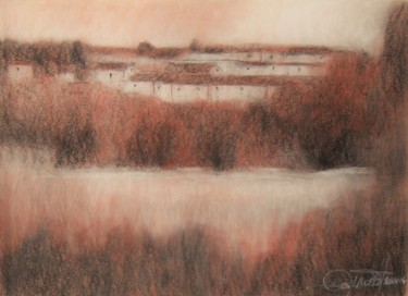 Dibujo titulada "Borgo d'autunno-Aut…" por Francesco Cagnato, Obra de arte original, Carbón Montado en Cartulina