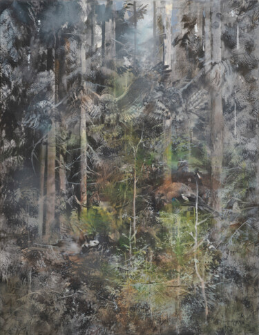 Painting titled "A New Day in the Fo…" by Janis Zingitis, Original Artwork, Oil Mounted on Wood Stretcher frame