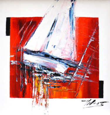 Painting titled "Action" by Corinne Vilcaz, Original Artwork, Oil Mounted on Cardboard