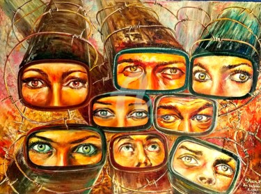 Peinture intitulée "LES HUBLOTS" par Pierre Peytavin, Œuvre d'art originale, Huile Monté sur Châssis en bois
