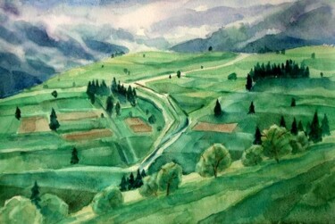 Peinture intitulée "Landscape from the…" par Mikhaela Ivanova, Œuvre d'art originale, Aquarelle
