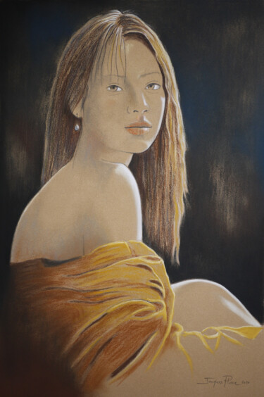 Tekening getiteld "La jeune fille à la…" door Jacques Place, Origineel Kunstwerk, Pastel