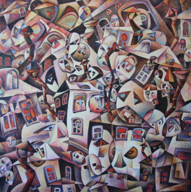 Schilderij getiteld "Жители провинциальн…" door Andrey Soldatenko, Origineel Kunstwerk, Olie