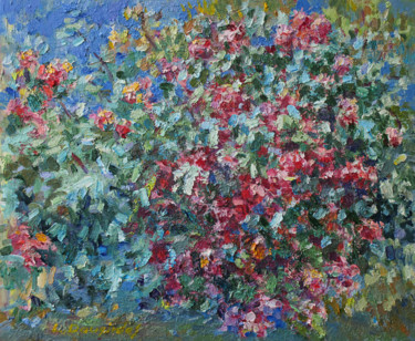 Malerei mit dem Titel "Peonies in blossom" von Liudvikas Daugirdas, Original-Kunstwerk, Öl