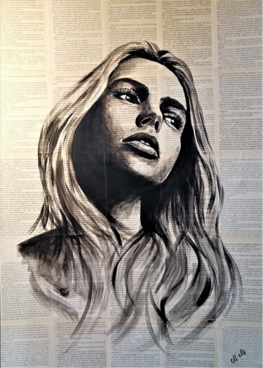 Book portrait - mixed media wall art Painting titled "Book portrait - mix…" by Mateja Marinko, Original Artwork, Acrylic