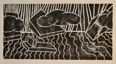 Impressões e gravuras intitulada "Nuvens" por Luís Luís, Obras de arte originais, Linoleogravura