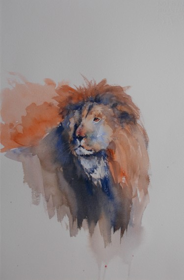 lion #artistsupportpledge Painting titled "lion #artistsupport…" by Giorgio Gosti, Original Artwork, Watercolor