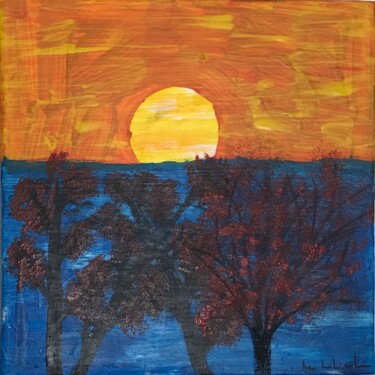 Painting titled "Coucher de soleil e…" by Pascale De Iudicibus, Original Artwork, Acrylic Mounted on Wood Stretcher frame